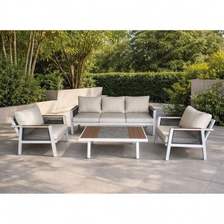 Ε6878 TORO Set Σαλόνι Κήπου 4τεμ, Alu Άσπρο, Rope Wicker Ανθρακί , Polywood Φυσικό, Μαξ.Εκρού