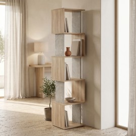230-000174 Βιβλιοθήκη Cubik pakoworld sonoma- γκρι μπεζ οψη μαρμάρου 35x30x161εκ