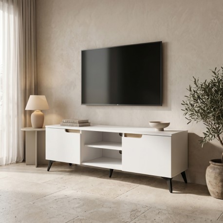 049-000124 Έπιπλο τηλεόρασης Kemvio pakoworld  sonoma-λευκό 150x38x44εκ