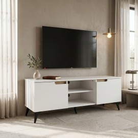 049-000123 Έπιπλο τηλεόρασης Kemvio pakoworld  sonoma-λευκό 120x38x44εκ
