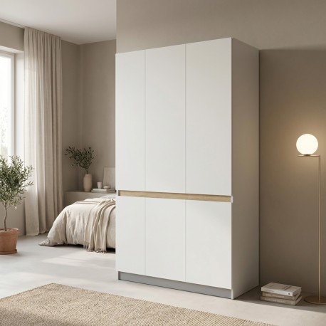 049-000125 Ντουλάπα τρίφυλλη Merzia pakoworld  sonoma-λευκό 120x46.5x183εκ