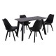 ΕΜ820,2S MARTIN Set Τραπεζαρία: Τραπέζι + 4 Καρέκλες, MDF Grey Walnut, Μέταλλο-Ξύλο-PP και PU Μαύρο