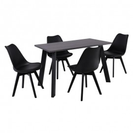 ΕΜ820,2S MARTIN Set Τραπεζαρία: Τραπέζι + 4 Καρέκλες, MDF Grey Walnut, Μέταλλο-Ξύλο-PP και PU Μαύρο