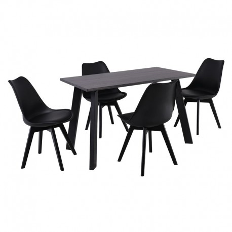 ΕΜ820,2S MARTIN Set Τραπεζαρία: Τραπέζι + 4 Καρέκλες, MDF Grey Walnut, Μέταλλο-Ξύλο-PP και PU Μαύρο