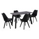 ΕΜ820,2S MARTIN Set Τραπεζαρία: Τραπέζι + 4 Καρέκλες, MDF Grey Walnut, Μέταλλο-Ξύλο-PP και PU Μαύρο