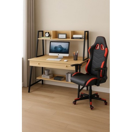 ΕΟ710,1 STUDENT-1 Set Γραφείο Η/Υ Sonoma - Μαύρο + Πολυθρόνα Gaming Μαύρο - Κόκκινο