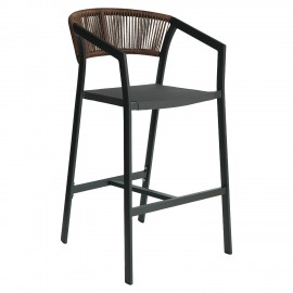 14840109 Σκαμπό Bar ArteLibre SANTORINI Μαύρο/Φυσικό Αλουμίνιο/Rattan 55x56x99cm Φυσικό/Μαύρο