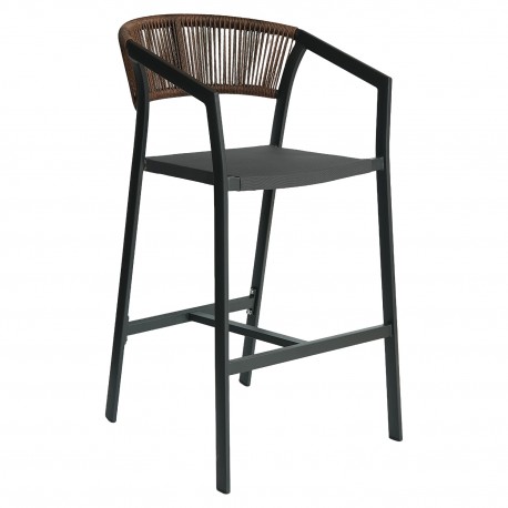 14840109 Σκαμπό Bar ArteLibre SANTORINI Μαύρο/Φυσικό Αλουμίνιο/Rattan 55x56x99cm Φυσικό/Μαύρο
