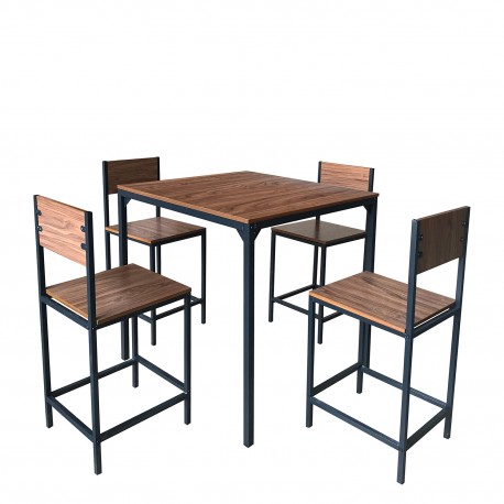 14370057 Σετ Τραπεζαρία (4+1) ArteLibre KOSI Καφέ/Μαύρο MDF/Μελαμίνη 90x90x90cm Καφέ/Μαύρο