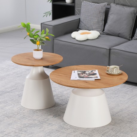 278-000050 Τραπέζια σαλονιού Parquet pakoworld σετ 2τεμ μέταλλο λευκό- mdf σε φυσική απόχρωση