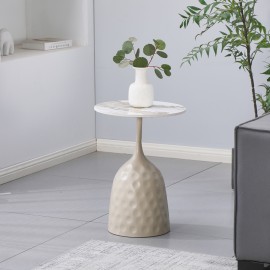 278-000060 Βοηθητικό τραπέζι Amphora pakoworld μέταλλο cappuccino- τραβερτίνα με όψη μαρμάρου Φ40x60εκ