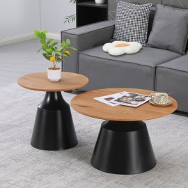 278-000049 Τραπέζια σαλονιού Parquet pakoworld σετ 2τεμ μέταλλο μαύρο- mdf σε φυσική απόχρωση