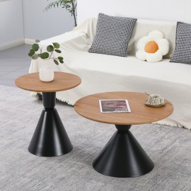 278-000051 Τραπέζια σαλονιού Obsidian pakoworld σετ 2τεμ μέταλλο μαύρο- mdf σε φυσική απόχρωση