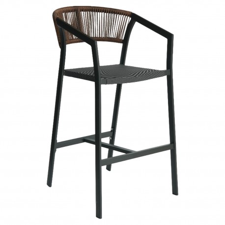 14840110 Σκαμπό Bar ArteLibre SANTORINI Ανθρακί/Φυσικό Αλουμίνιο/Rattan 55x56x99cm Φυσικό/Μαύρο