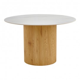 413-000003 Τραπέζι Sikulu pakoworld mdf oak - λευκή όψη τραβερτίνας Φ125x77εκ