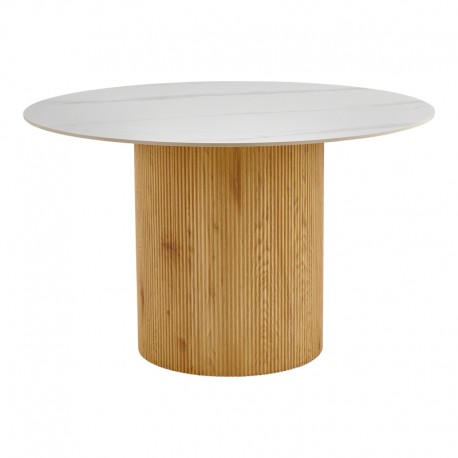 413-000003 Τραπέζι Sikulu pakoworld mdf oak - λευκή όψη τραβερτίνας Φ125x77εκ