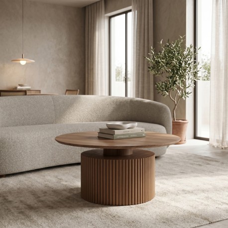101-000129 Τραπέζι σαλονιού Opols pakoworld mdf καρυδί Φ90x42εκ