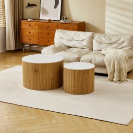 413-000001 Τραπέζι σαλονιού Nelba pakoworld σετ 2τεμ oak MDF με  κεραμική επιφάνεια σε όψη μαρμάρου