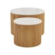 413-000001 Τραπέζια σαλονιού Nelba pakoworld 2τμχ mdf oak - κεραμική επιφάνεια όψη μαρμάρου