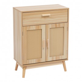 370-000041 Μπουφές Scandy pakoworld ξύλο πεύκου-rattan σε φυσική απόχρωση 60x30x80εκ