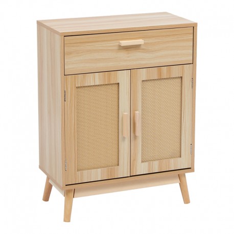 370-000041 Μπουφές Scandy pakoworld ξύλο πεύκου-rattan σε φυσική απόχρωση 60x30x80εκ