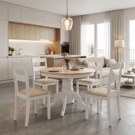 200-001709 Τραπεζαρία Dallan Lars pakoworld 5τεμ λευκό rubberwood Φ100(+38)x100x75εκ