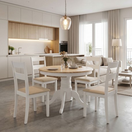 200-001709 Τραπεζαρία Dallan Lars pakoworld 5τεμ λευκό rubberwood Φ100(+38)x100x75εκ