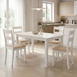 200-001713 Τραπεζαρία Dallan Mabor pakoworld 5τεμ λευκό rubberwood 120-150x80x73,8εκ