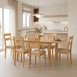 200-001712 Τραπεζαρία Dallan Country pakoworld 7τεμ σε φυσική απόχρωση rubberwood 120-150x80x74εκ