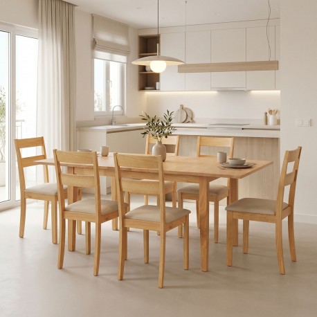 200-001712 Τραπεζαρία Dallan Country pakoworld 7τεμ σε φυσική απόχρωση rubberwood 120-150x80x74εκ