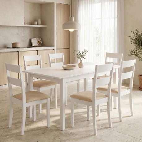 200-001714 Τραπεζαρία Dallan Mabor pakoworld 7τεμ λευκό rubberwood 120-150x80x73,8εκ