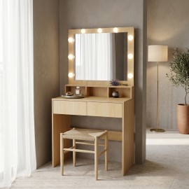 412-000002 Τουαλέτα κρεβατοκάμαρας Vanity pakoworld με led σε φυσική απόχρωση 80x40x140εκ