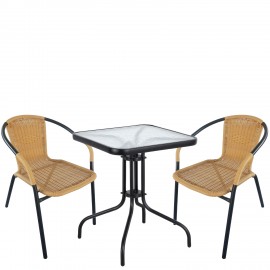 14990487 Σετ Τραπεζαρία Κήπου ArteLibre MARS Μαύρο/Μπεζ Rattan/Γυαλί/Μέταλλο Με 2 Πολυθρόνες 14990487 Μπεζ/Μαύρο