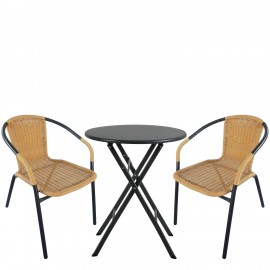 14990492 Σετ Τραπεζαρία Κήπου ArteLibre NOVA Μαύρο/Μπεζ Rattan/Μέταλλο Με 2 Πολυθρόνες 14990492 Μπεζ/Μαύρο