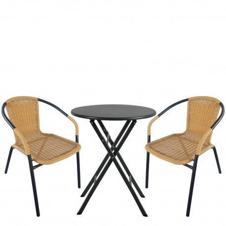 14990492 Σετ Τραπεζαρία Κήπου ArteLibre NOVA Μαύρο/Μπεζ Rattan/Μέταλλο Με 2 Πολυθρόνες 14990492 Μπεζ/Μαύρο