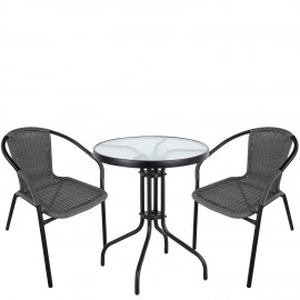 14990493 Σετ Τραπεζαρία Κήπου ArteLibre EARTH Μαύρο/Γκρι Rattan/Γυαλί/Μέταλλο Με 2 Πολυθρόνες 14990493 Γκρι/Μαύρο