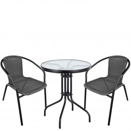 14990493 Σετ Τραπεζαρία Κήπου ArteLibre EARTH Μαύρο/Γκρι Rattan/Γυαλί/Μέταλλο Με 2 Πολυθρόνες 14990493 Γκρι/Μαύρο
