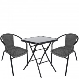 14990496 Σετ Τραπεζαρία Κήπου ArteLibre TAURUS Μαύρο/Γκρι Rattan/Γυαλί/Μέταλλο Με 2 Πολυθρόνες 14990496 Γκρι/Μαύρο