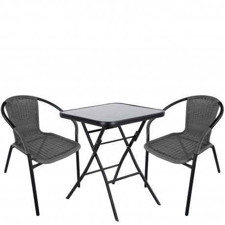 14990496 Σετ Τραπεζαρία Κήπου ArteLibre TAURUS Μαύρο/Γκρι Rattan/Γυαλί/Μέταλλο Με 2 Πολυθρόνες 14990496 Γκρι/Μαύρο