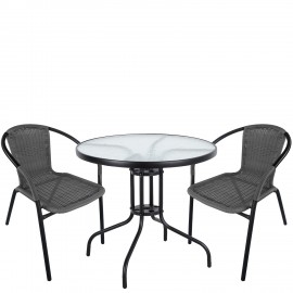 14990497 Σετ Τραπεζαρία Κήπου ArteLibre EARTH Μαύρο/Γκρι Rattan/Γυαλί/Μέταλλο Με 2 Πολυθρόνες 14990497 Γκρι/Μαύρο