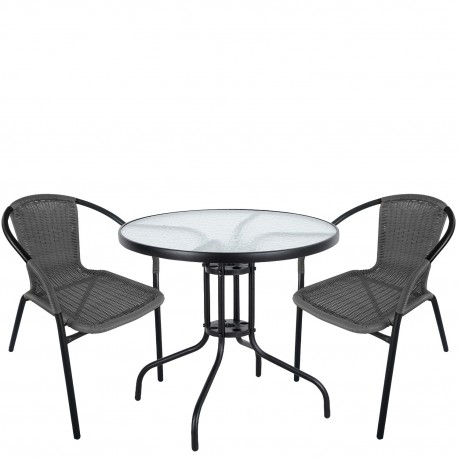 14990497 Σετ Τραπεζαρία Κήπου ArteLibre EARTH Μαύρο/Γκρι Rattan/Γυαλί/Μέταλλο Με 2 Πολυθρόνες 14990497 Γκρι/Μαύρο