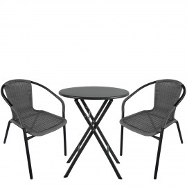 14990500 Σετ Τραπεζαρία Κήπου ArteLibre NOVA Μαύρο/Γκρι Rattan/Μέταλλο Με 2 Πολυθρόνες 14990500 Γκρι/Μαύρο