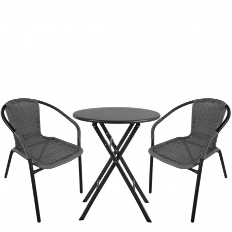 14990500 Σετ Τραπεζαρία Κήπου ArteLibre NOVA Μαύρο/Γκρι Rattan/Μέταλλο Με 2 Πολυθρόνες 14990500 Γκρι/Μαύρο
