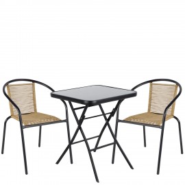14990518 Σετ Τραπεζαρία Κήπου ArteLibre TAURUS Μαύρο/Φυσικό Rattan/Γυαλί/Μέταλλο Με 2 Πολυθρόνες 14990518 Φυσικό/Μαύρο