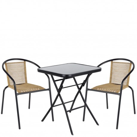 14990518 Σετ Τραπεζαρία Κήπου ArteLibre TAURUS Μαύρο/Φυσικό Rattan/Γυαλί/Μέταλλο Με 2 Πολυθρόνες 14990518 Φυσικό/Μαύρο