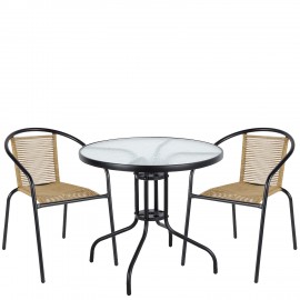 14990519 Σετ Τραπεζαρία Κήπου ArteLibre EARTH Μαύρο/Φυσικό Rattan/Γυαλί/Μέταλλο Με 2 Πολυθρόνες 14990519 Φυσικό/Μαύρο