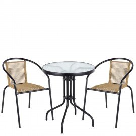 14990523 Σετ Τραπεζαρία Κήπου ArteLibre EARTH Μαύρο/Φυσικό Rattan/Γυαλί/Μέταλλο Με 2 Πολυθρόνες 14990523 Φυσικό/Μαύρο