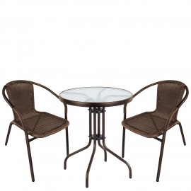 14990524 Σετ Τραπεζαρία Κήπου ArteLibre EARTH Καφέ Rattan/Γυαλί/Μέταλλο Με 2 Πολυθρόνες 14990524 Καφέ