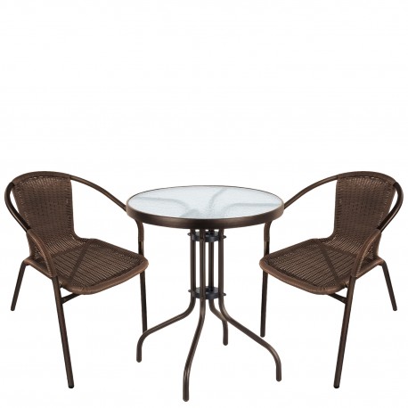 14990524 Σετ Τραπεζαρία Κήπου ArteLibre EARTH Καφέ Rattan/Γυαλί/Μέταλλο Με 2 Πολυθρόνες 14990524 Καφέ