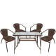 14990532 Σετ Τραπεζαρία Κήπου ArteLibre SUN Καφέ Rattan/Γυαλί/Μέταλλο Με 4 Πολυθρόνες 14990532 Καφέ